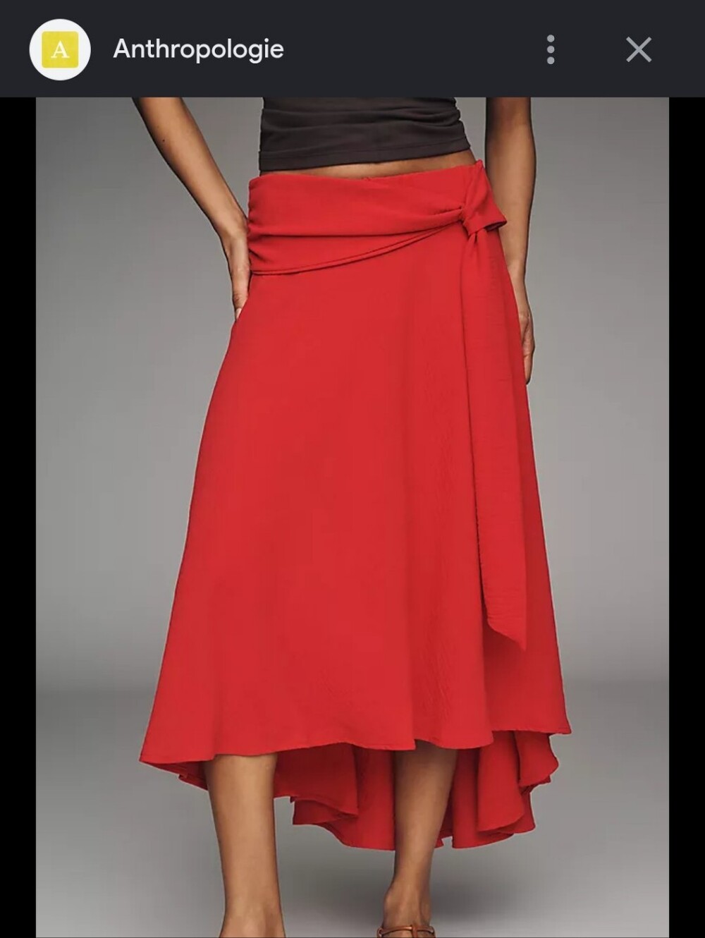 Anthropologie Bishop + Young Red High-Low Skirt with Tie